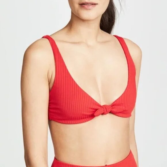 NWT Mara Hoffman Swim Rio Bikini Top Womens L Red Ribbed Tie Front